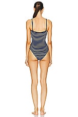 Hunza G Pamela One Piece Swimsuit in Navy & White Stripe, view 3, click to view large image.