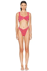 Hunza G Bonnie Bikini Set in Red & White Stripe, view 1, click to view large image.
