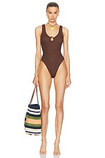 Hunza G Celine One Piece Swimsuit in Metallic Chocolate, view 4, click to view large image.