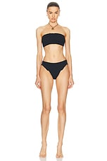 Hunza G Tracey Frill Bikini in Black & Black, view 1, click to view large image.