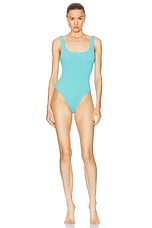 Hunza G Square Neck Swim One Piece in Aqua, view 1, click to view large image.