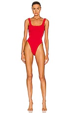 Hunza G Square Neck Swimsuit in Red, view 1, click to view large image.