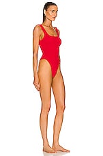 Hunza G Square Neck Swimsuit in Red, view 2, click to view large image.