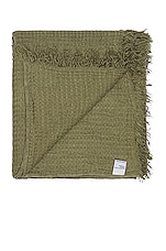 HAWKINS NEW YORK Simple Linen Throw in Olive, view 2, click to view large image.