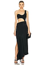 ILA Helen Corsetry Inspired One Shoulder Midi Dress in Black, view 1, click to view large image.