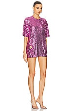 ILA Pavla Oversized Sequined Cut Out T-shirt Dress in Pink, view 2, click to view large image.