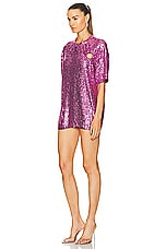 ILA Pavla Oversized Sequined Cut Out T-shirt Dress in Pink, view 3, click to view large image.