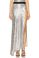 ILA Galina Sequined Bikini Detail Midi Skirt in Silver, view 1, click to view large image.