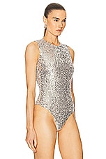 ILA Galina Open Back Sequined Bodysuit in Silver, view 3, click to view large image.
