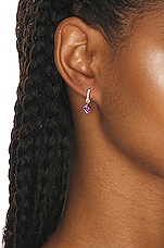 ILENE JOY x Elizabeth Sulcer for FWRD Airlie Huggie Earrings in Pink Sapphire, Yellow Sapphire, Diamonds, & 18K Gold, view 2, click to view large image.