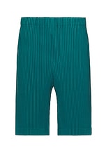 Homme Plisse Issey Miyake Pleated Shorts in Teal Green, view 1, click to view large image.