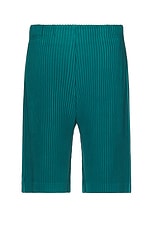 Homme Plisse Issey Miyake Pleated Shorts in Teal Green, view 2, click to view large image.