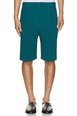 Homme Plisse Issey Miyake Pleated Shorts in Teal Green, view 4, click to view large image.