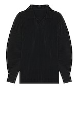 Homme Plisse Issey Miyake Issey Miyake Pleated Polo in Black, view 1, click to view large image.