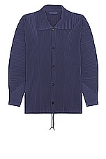 Homme Plisse Issey Miyake Pleated Shirt in Blue Charcoal, view 1, click to view large image.