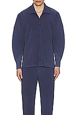 Homme Plisse Issey Miyake Pleated Shirt in Blue Charcoal, view 4, click to view large image.