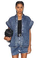 IRO Anglias Short Sleeve Denim Jacket in Mid Blue, view 1, click to view large image.