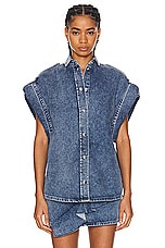 IRO Anglias Short Sleeve Denim Jacket in Mid Blue, view 2, click to view large image.