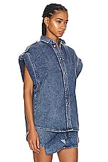 IRO Anglias Short Sleeve Denim Jacket in Mid Blue, view 3, click to view large image.