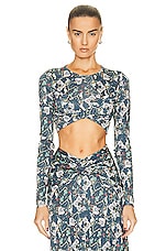 Isabel Marant Jinea Printed Top in Teal, view 1, click to view large image.