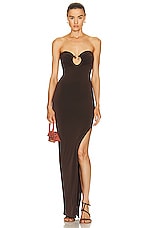 Jade Cropper Strapless Maxi Dress in Dark Brown, view 1, click to view large image.