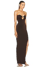 Jade Cropper Strapless Maxi Dress in Dark Brown, view 2, click to view large image.