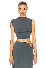 Jade Cropper Asymmetric Crop Top in Dye Grey, view 1, click to view large image.