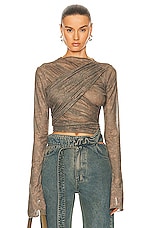 Jade Cropper Draped Top in Wilted Flowers, Khaki, & Beige, view 1, click to view large image.