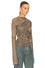 Jade Cropper Draped Top in Wilted Flowers, Khaki, & Beige, view 2, click to view large image.