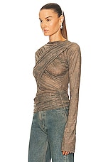 Jade Cropper Draped Top in Wilted Flowers, Khaki, & Beige, view 3, click to view large image.