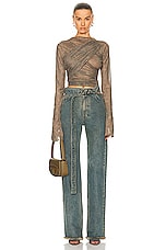 Jade Cropper Draped Top in Wilted Flowers, Khaki, & Beige, view 5, click to view large image.