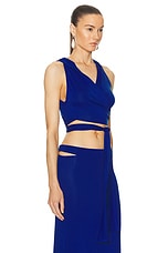 Jade Cropper Hooded Crop Top in Blue, view 2, click to view large image.