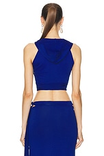 Jade Cropper Hooded Crop Top in Blue, view 4, click to view large image.