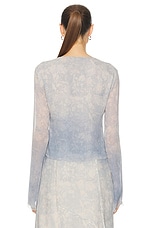 Jade Cropper Long Sleeve Tie Top in Wilted Flowers Blue & Beige, view 3, click to view large image.