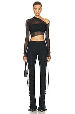 Jade Cropper Mesh Wrap Top in Black, view 1, click to view large image.