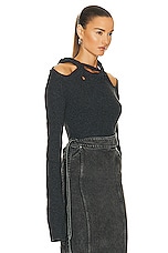 Jade Cropper Braided Long Sleeve Top in Grey, view 2, click to view large image.