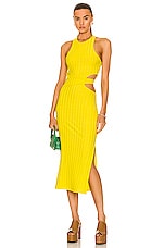 JONATHAN SIMKHAI STANDARD Kaya Cut Out Midi Dress in Lime Drop, view 1, click to view large image.