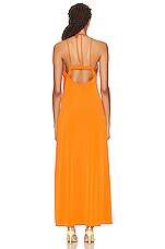 JONATHAN SIMKHAI STANDARD Hayes Pebble Jersey U-neck Draped Back Maxi Dress in Tangelo, view 3, click to view large image.