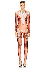 Jean Paul Gaultier Printed Corps Long Sleeve High Neck Jumpsuit in Light Nude, view 1, click to view large image.