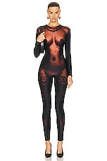 Jean Paul Gaultier Printed Corps Long Sleeve High Neck Jumpsuit in Dark Nude, view 1, click to view large image.