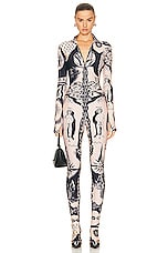Jean Paul Gaultier Printed Heraldique Long Sleeve High Neck Jumpsuit in Nude & Navy, view 1, click to view large image.