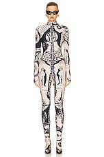 Jean Paul Gaultier Printed Heraldique Long Sleeve High Neck Jumpsuit in Nude & Navy, view 2, click to view large image.