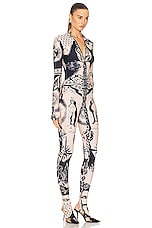 Jean Paul Gaultier Printed Heraldique Long Sleeve High Neck Jumpsuit in Nude & Navy, view 3, click to view large image.