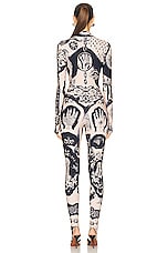 Jean Paul Gaultier Printed Heraldique Long Sleeve High Neck Jumpsuit in Nude & Navy, view 4, click to view large image.