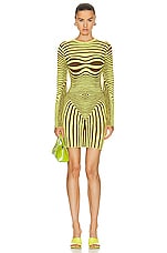 Jean Paul Gaultier Morphing Stripes Long Sleeve Dress in Khaki & Lime, view 1, click to view large image.
