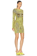 Jean Paul Gaultier Morphing Stripes Long Sleeve Dress in Khaki & Lime, view 2, click to view large image.