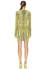 Jean Paul Gaultier Morphing Stripes Long Sleeve Dress in Khaki & Lime, view 3, click to view large image.