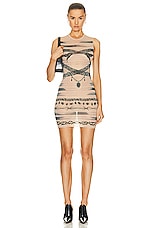 Jean Paul Gaultier X KNWLS Trompe Loeil Tatoo Crew Neck Sleeveless Dress in Nude, Grey, & Black, view 1, click to view large image.
