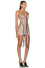 Jean Paul Gaultier X KNWLS Conical Laced Branded Patch Sleeveless Dress in Brown & Ecru, view 2, click to view large image.