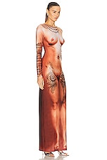 Jean Paul Gaultier Printed Corps Long Sleeve High Neck Dress in Light Nude, view 2, click to view large image.
